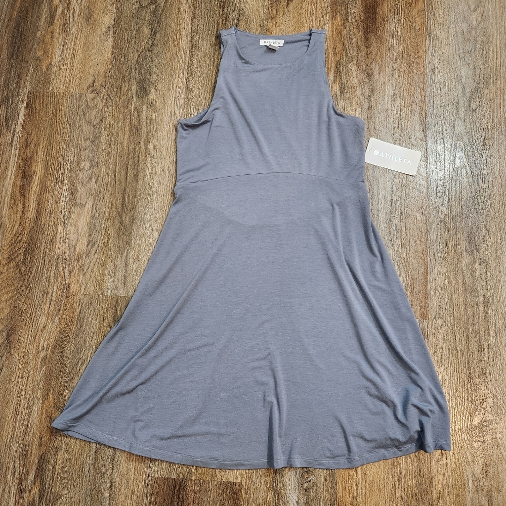 NWT Athleta Santorini Thera Dress – Blue Grey Modal Midi – Size M